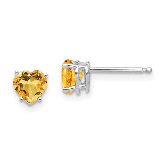 14K White Gold 5mm Heart Citrine Stud Earrings