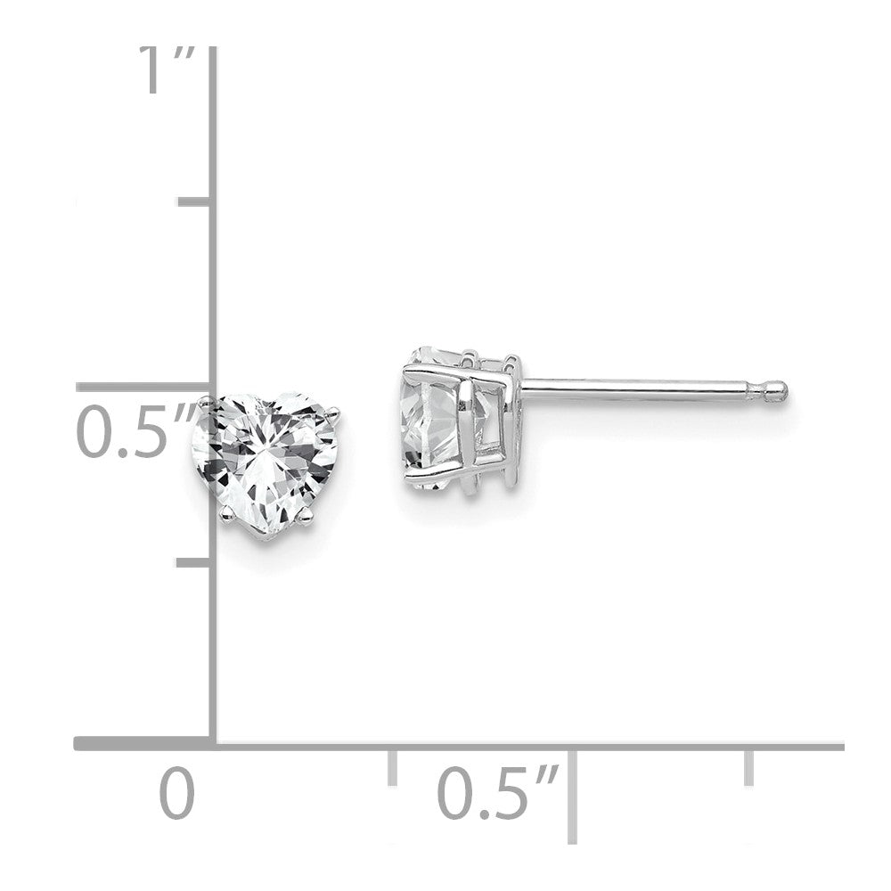 14K White Gold 5mm Heart Cubic Zirconia Stud Earrings