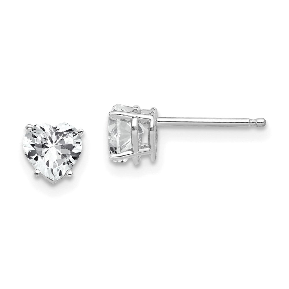 14K White Gold 5mm Heart Cubic Zirconia Stud Earrings