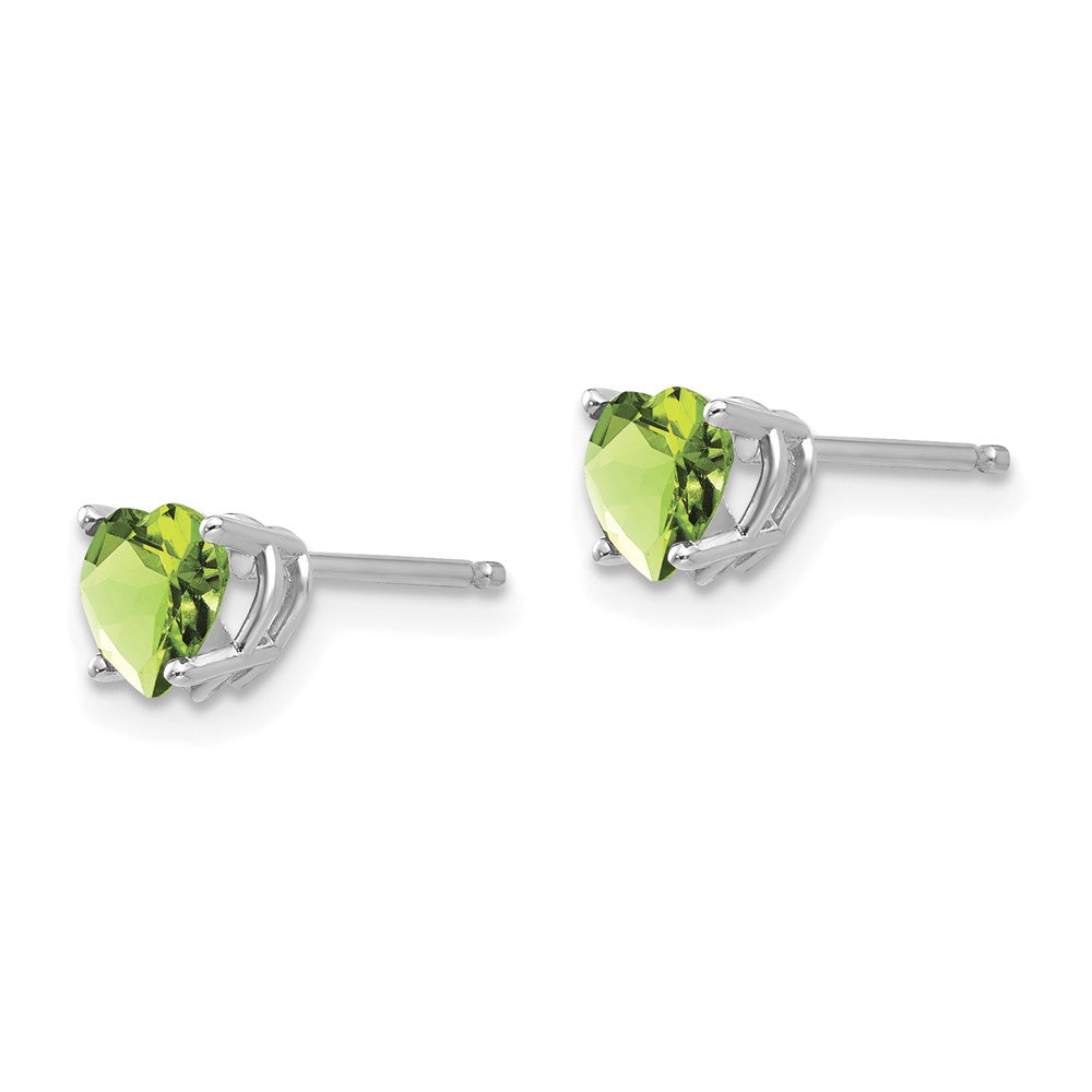 14K White Gold 5mm Heart Peridot Stud Earrings