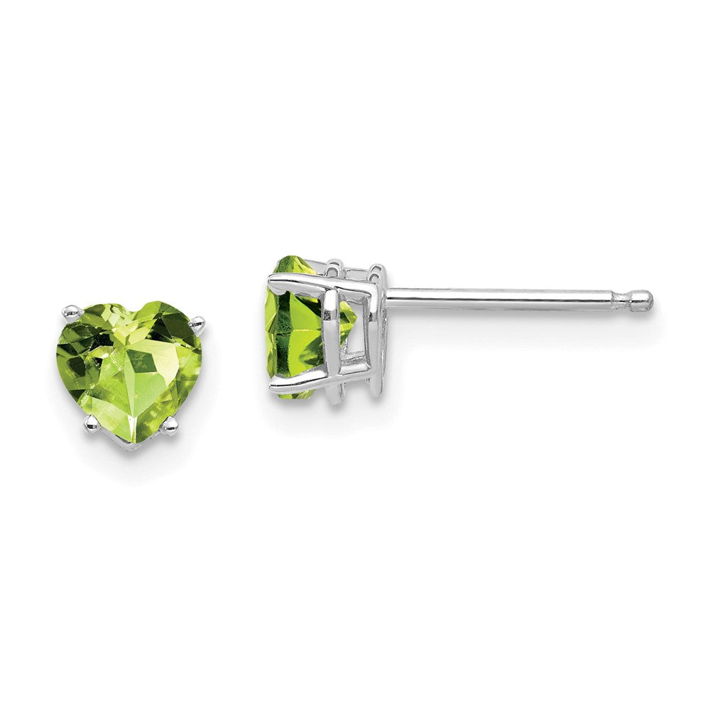 14K White Gold 5mm Heart Peridot Stud Earrings