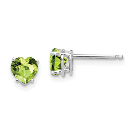14K White Gold 5mm Heart Peridot Stud Earrings