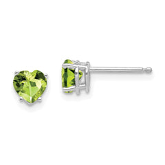 14K White Gold 5mm Heart Peridot Stud Earrings