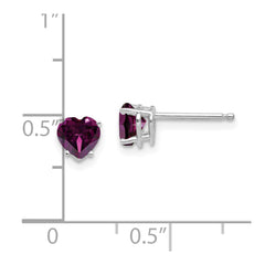 14K White Gold 5mm Heart Rhodolite Garnet Stud Earrings