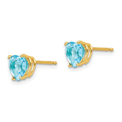 14K Yellow Gold 6mm Heart Blue Topaz Stud Earrings