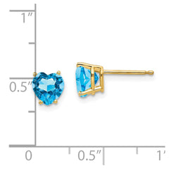14K Yellow Gold 6mm Heart Blue Topaz Stud Earrings
