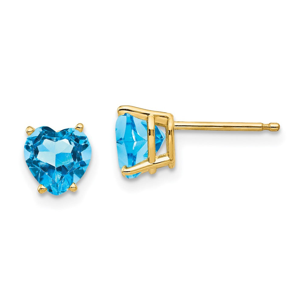 14K Yellow Gold 6mm Heart Blue Topaz Stud Earrings