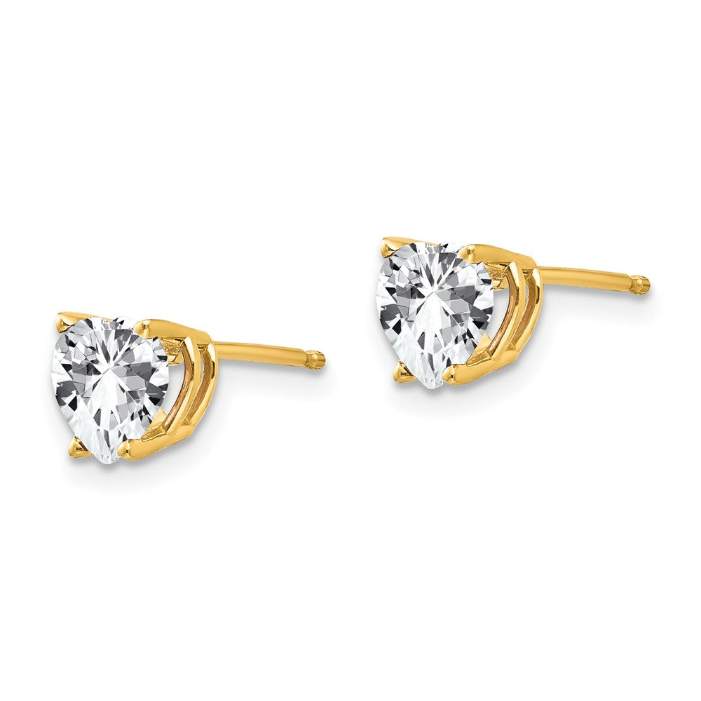 14K Yellow Gold 6mm Heart Cubic Zirconia Earrings