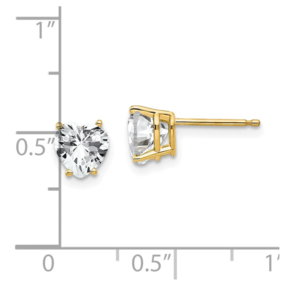 14K Yellow Gold 6mm Heart Cubic Zirconia Earrings