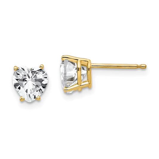 14K Yellow Gold 6mm Heart Cubic Zirconia Earrings