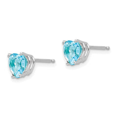 14K White Gold 6mm Heart Blue Topaz Stud Earrings