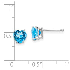 14K White Gold 6mm Heart Blue Topaz Stud Earrings