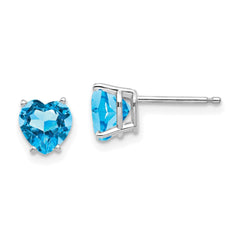 14K White Gold 6mm Heart Blue Topaz Stud Earrings