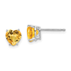 14K White Gold Citrine Heart Stud Earrings