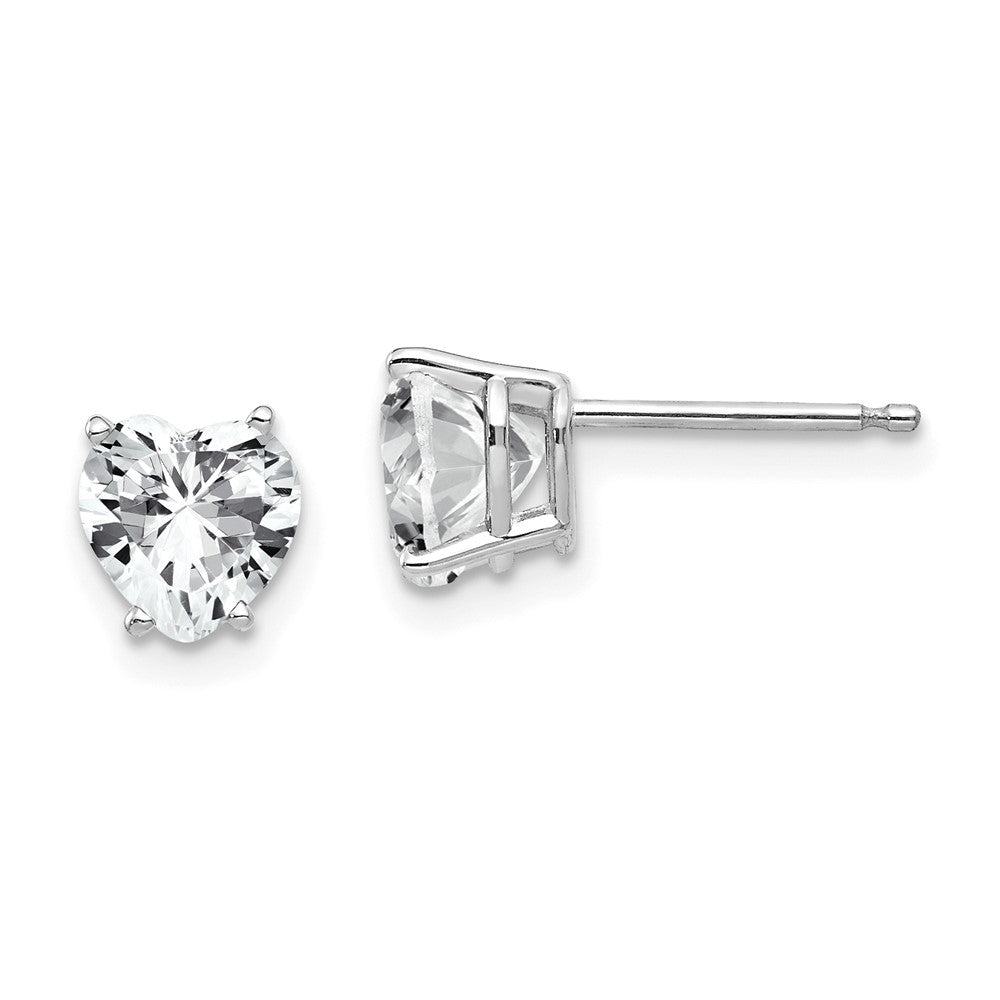 14K White Gold 6mm Heart Cubic Zirconia Stud Earrings