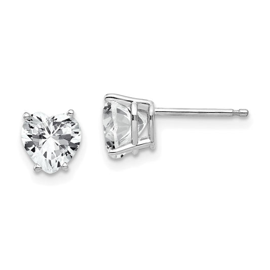 14K White Gold 6mm Heart Cubic Zirconia Stud Earrings