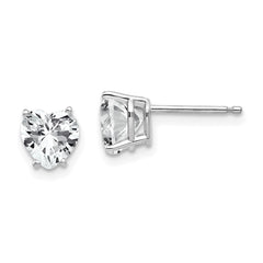 14K White Gold 6mm Heart Cubic Zirconia Stud Earrings