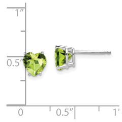 14K White Gold 6mm Heart Peridot Stud Earrings