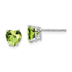 14K White Gold 6mm Heart Peridot Stud Earrings