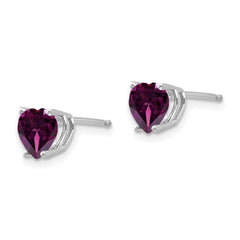 14K White Gold 6mm Heart Rhodolite Garnet Stud Earrings