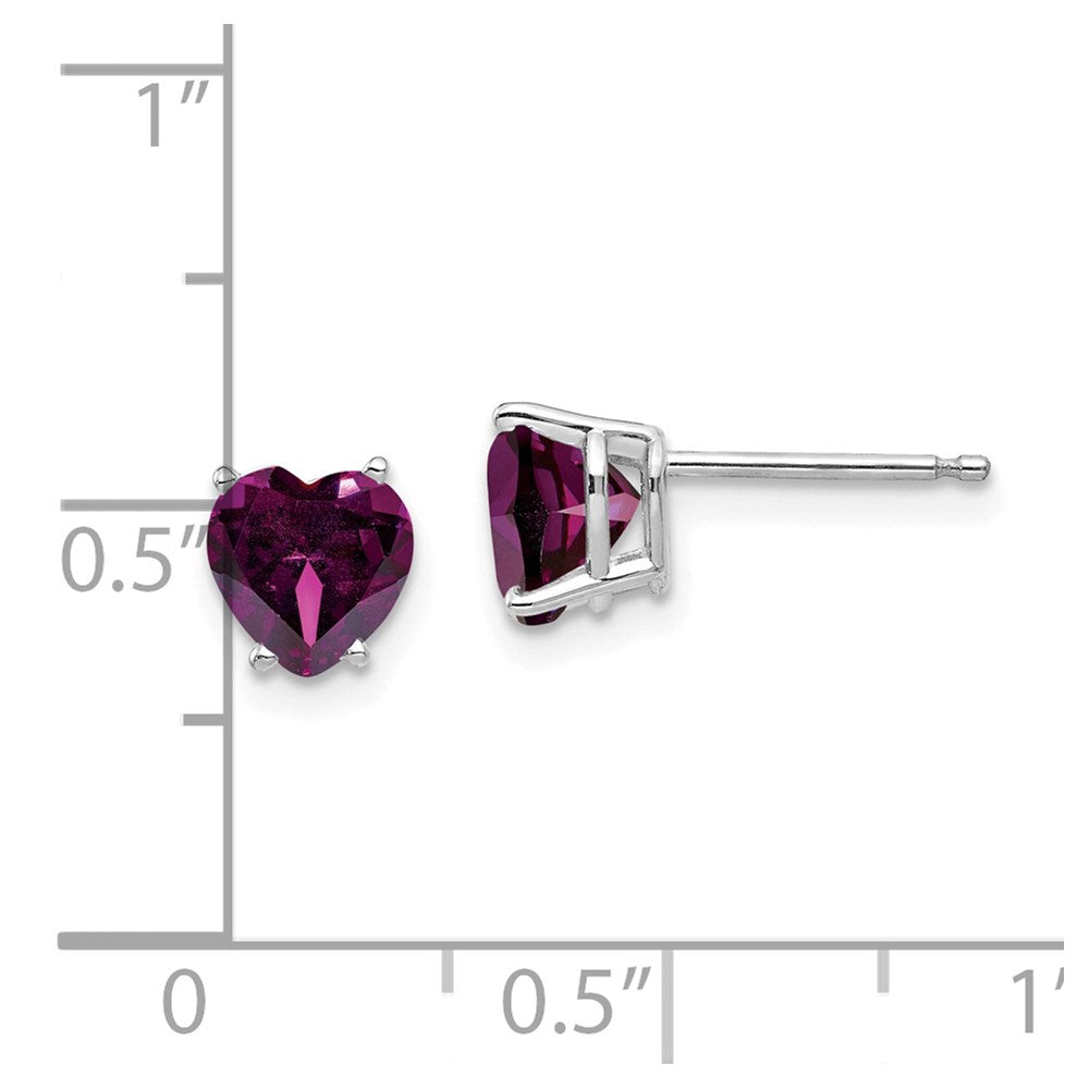 14K White Gold 6mm Heart Rhodolite Garnet Stud Earrings