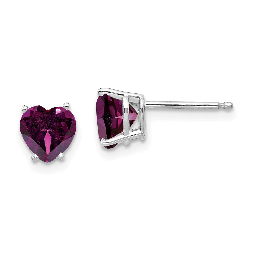 14K White Gold 6mm Heart Rhodolite Garnet Stud Earrings
