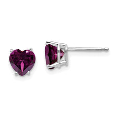 14K White Gold 6mm Heart Rhodolite Garnet Stud Earrings