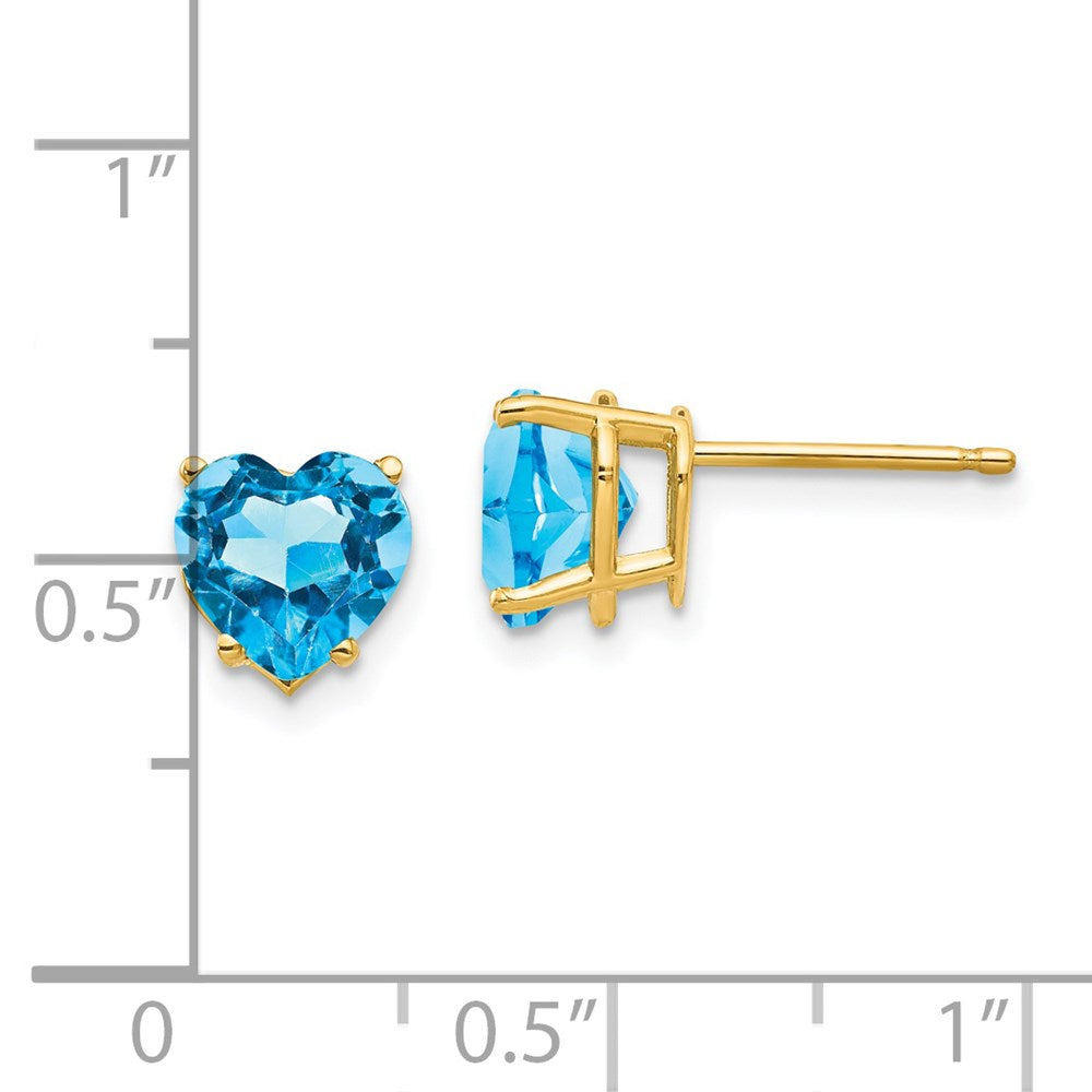 14K Yellow Gold 7mm Heart Blue Topaz Stud Earrings