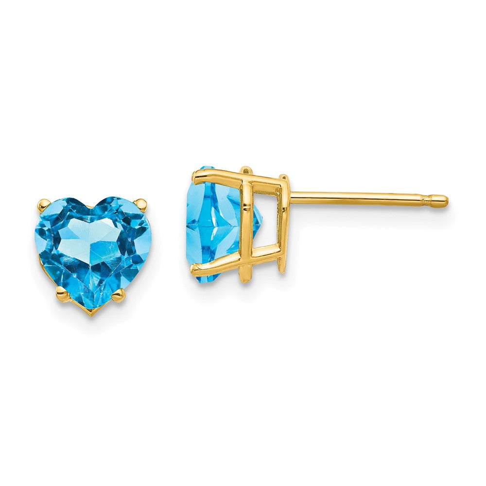 14K Yellow Gold 7mm Heart Blue Topaz Stud Earrings