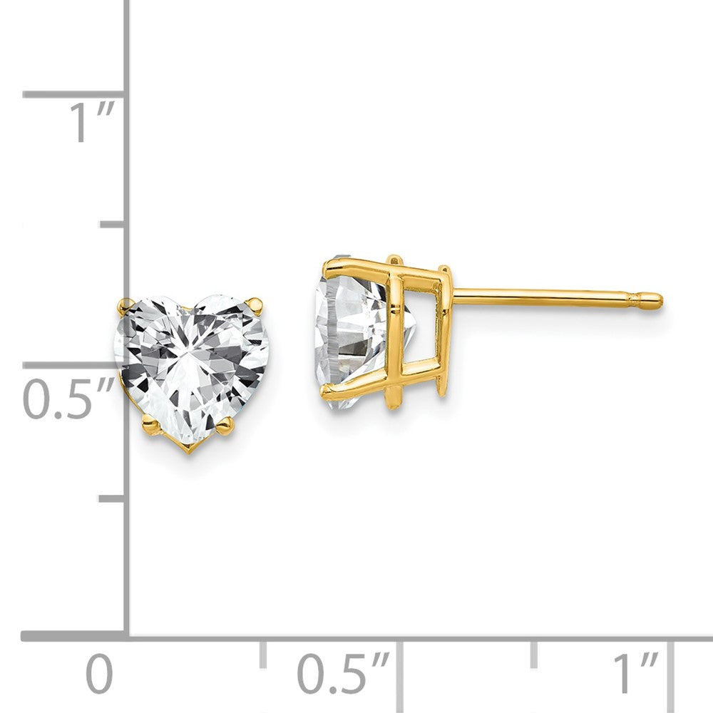 14K Yellow Gold 7mm Heart Cubic Zirconia Earrings