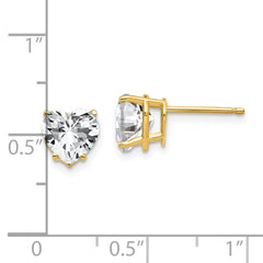 14K Yellow Gold 7mm Heart Cubic Zirconia Earrings