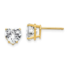 14K Yellow Gold 7mm Heart Cubic Zirconia Earrings