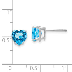 14K White Gold 7mm Heart Blue Topaz Stud Earrings