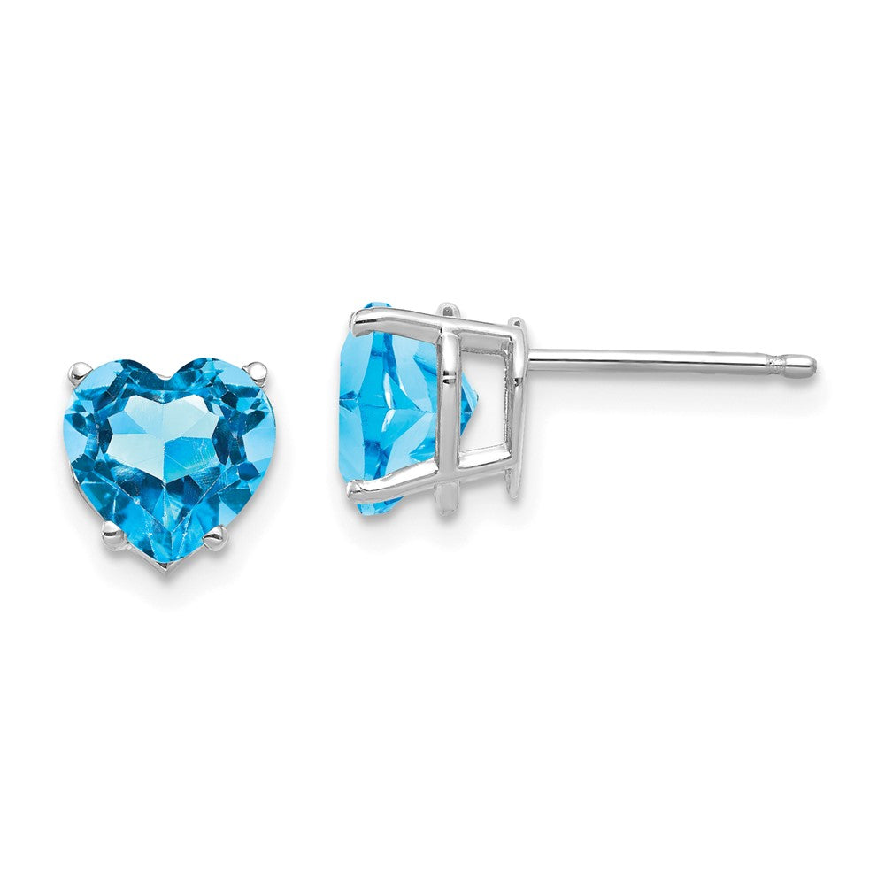 14K White Gold 7mm Heart Blue Topaz Stud Earrings