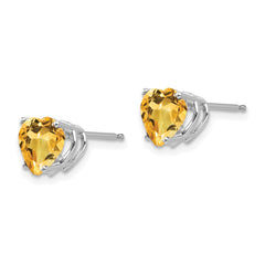 14K White Gold 7mm Heart Citrine Stud Earrings
