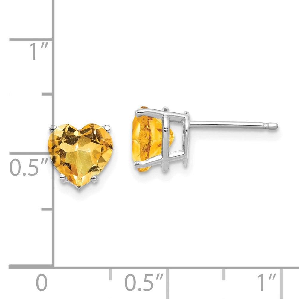 14K White Gold 7mm Heart Citrine Stud Earrings