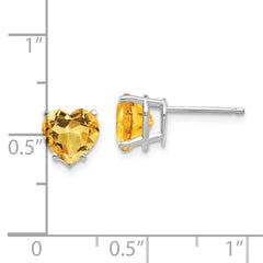 14K White Gold 7mm Heart Citrine Stud Earrings