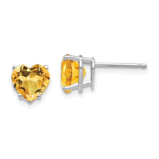 14K White Gold 7mm Heart Citrine Stud Earrings