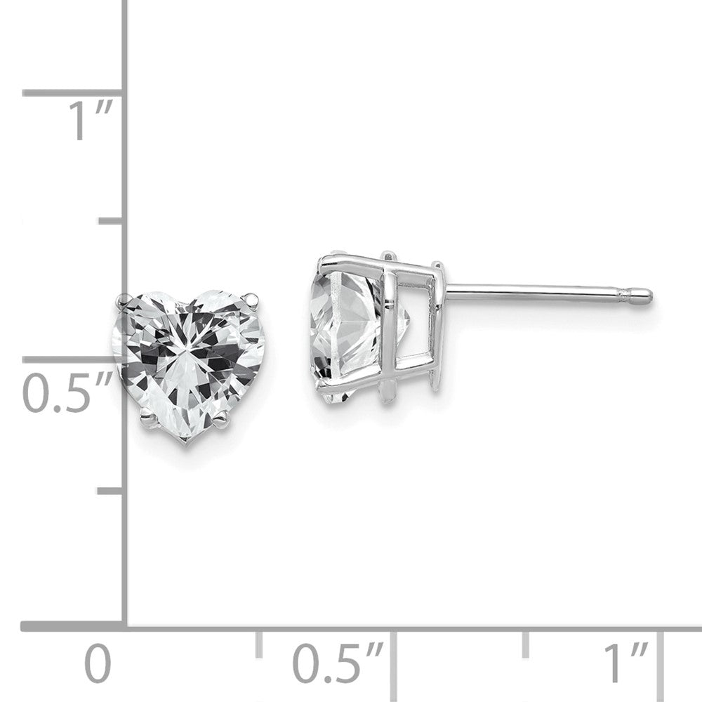 14K White Gold Cubic Zirconia Heart Stud Earrings