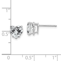 14K White Gold Cubic Zirconia Heart Stud Earrings