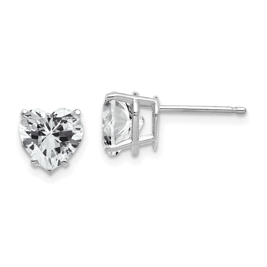 14K White Gold Cubic Zirconia Heart Stud Earrings