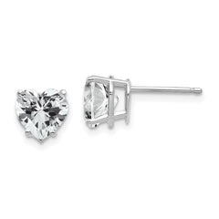 14K White Gold Cubic Zirconia Heart Stud Earrings