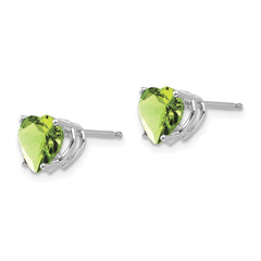 14K White Gold 7mm Heart Peridot Stud Earrings