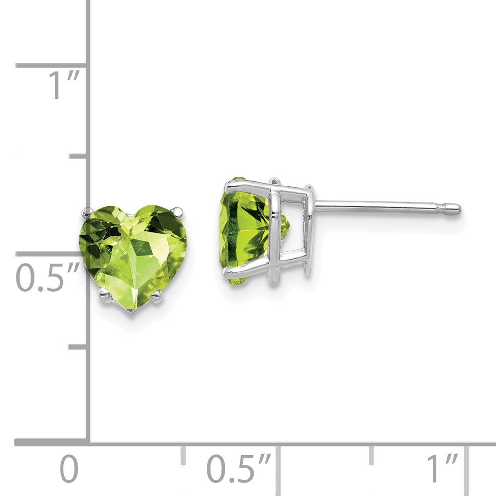 14K White Gold 7mm Heart Peridot Stud Earrings