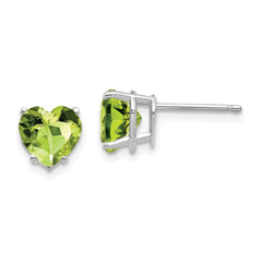 14K White Gold 7mm Heart Peridot Stud Earrings