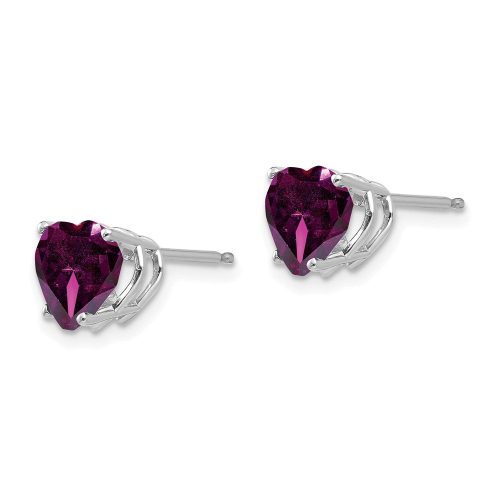 14K White Gold Rhodolite Garnet Heart Stud Earrings