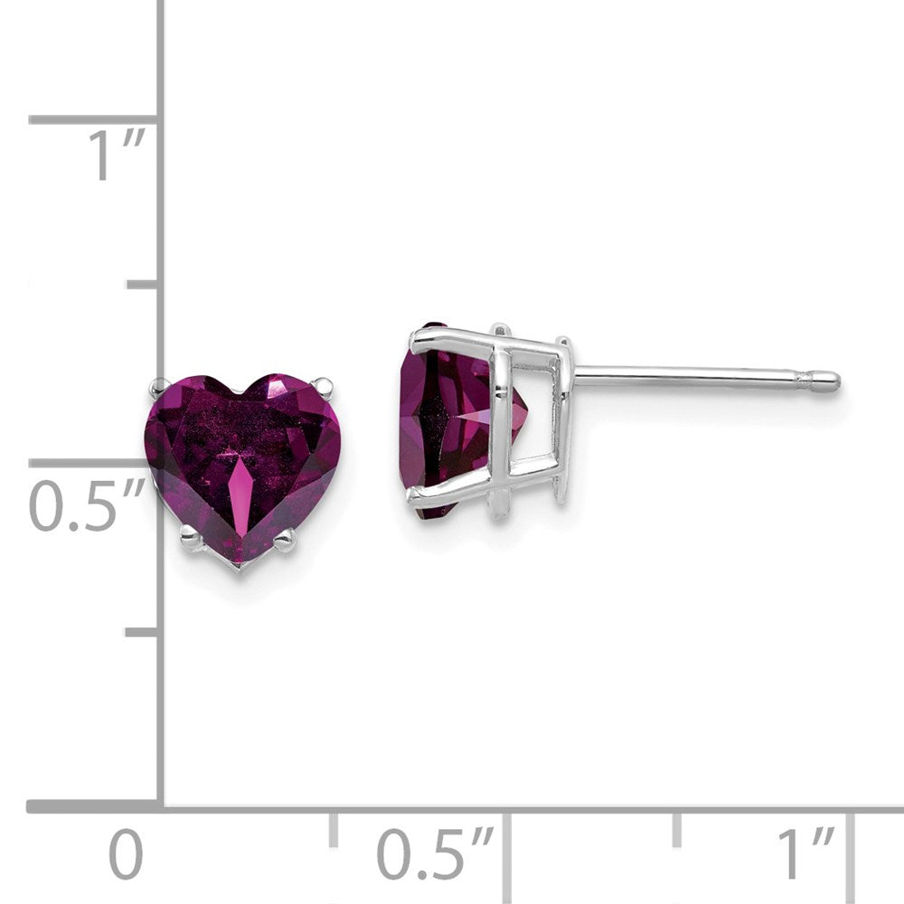 14K White Gold Rhodolite Garnet Heart Stud Earrings