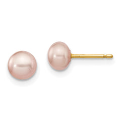 14K Yellow Gold 5-6mm Button FWC Pearl Boxed 3 pair Post Earrings Set