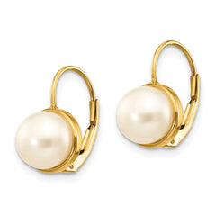 14K Yellow Gold 6-7mm White Button FWC Pearl Leverback Earrings