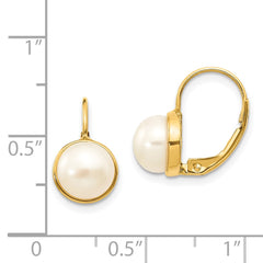 14K Yellow Gold 6-7mm White Button FWC Pearl Leverback Earrings